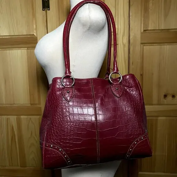 y2k red leather shoulder bag croc embossed studded mcbling grunge vintage - Picture 4 of 16